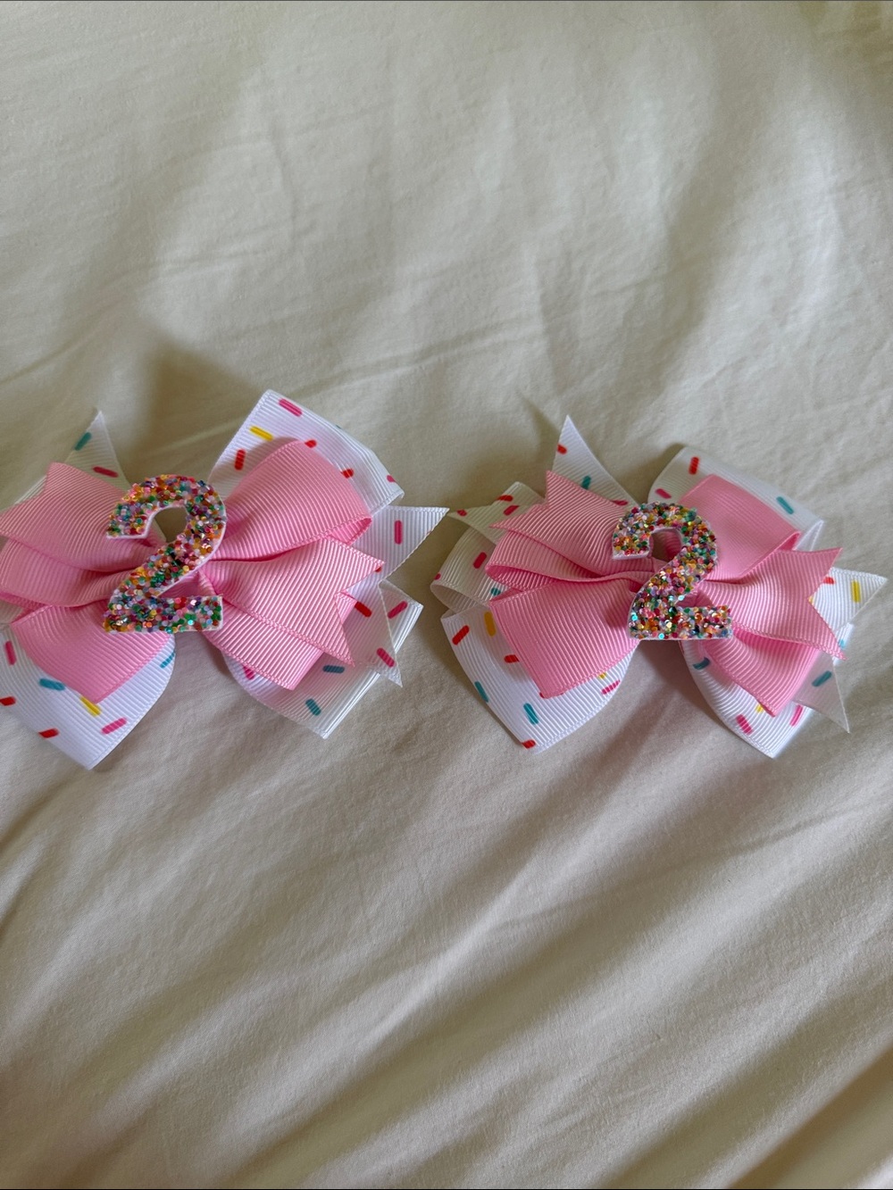 Pink Sprinkles Number 2 Kids Hair Bows - Pair